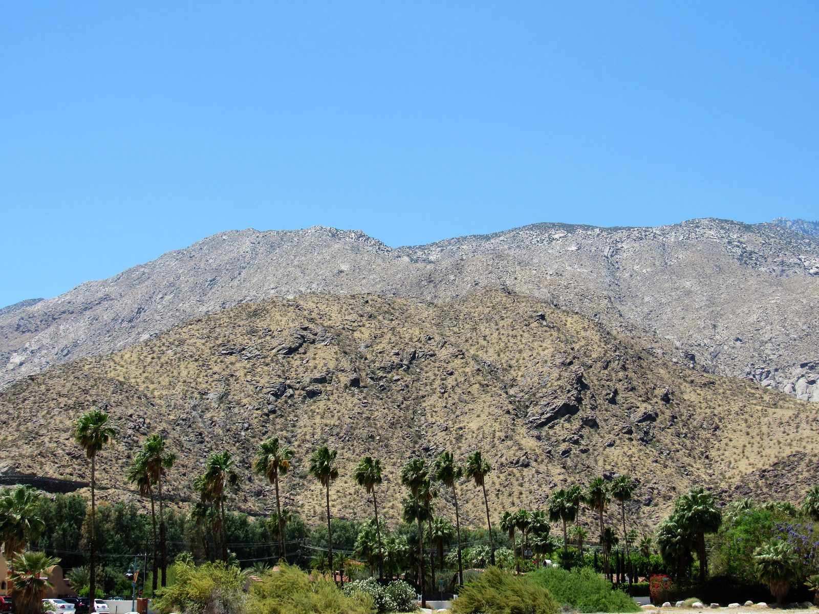 The San Jacinto Mountains rise over Palm Springs. Police reminded all road users to exercise caution when traveling, especially at night, after Sunday's collision.